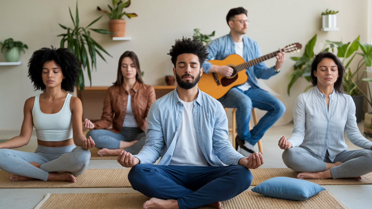 Ryhmä- ja virtuaalinen meditaatio vähentää masennuksen oireita ja parantaa hyvinvointia.