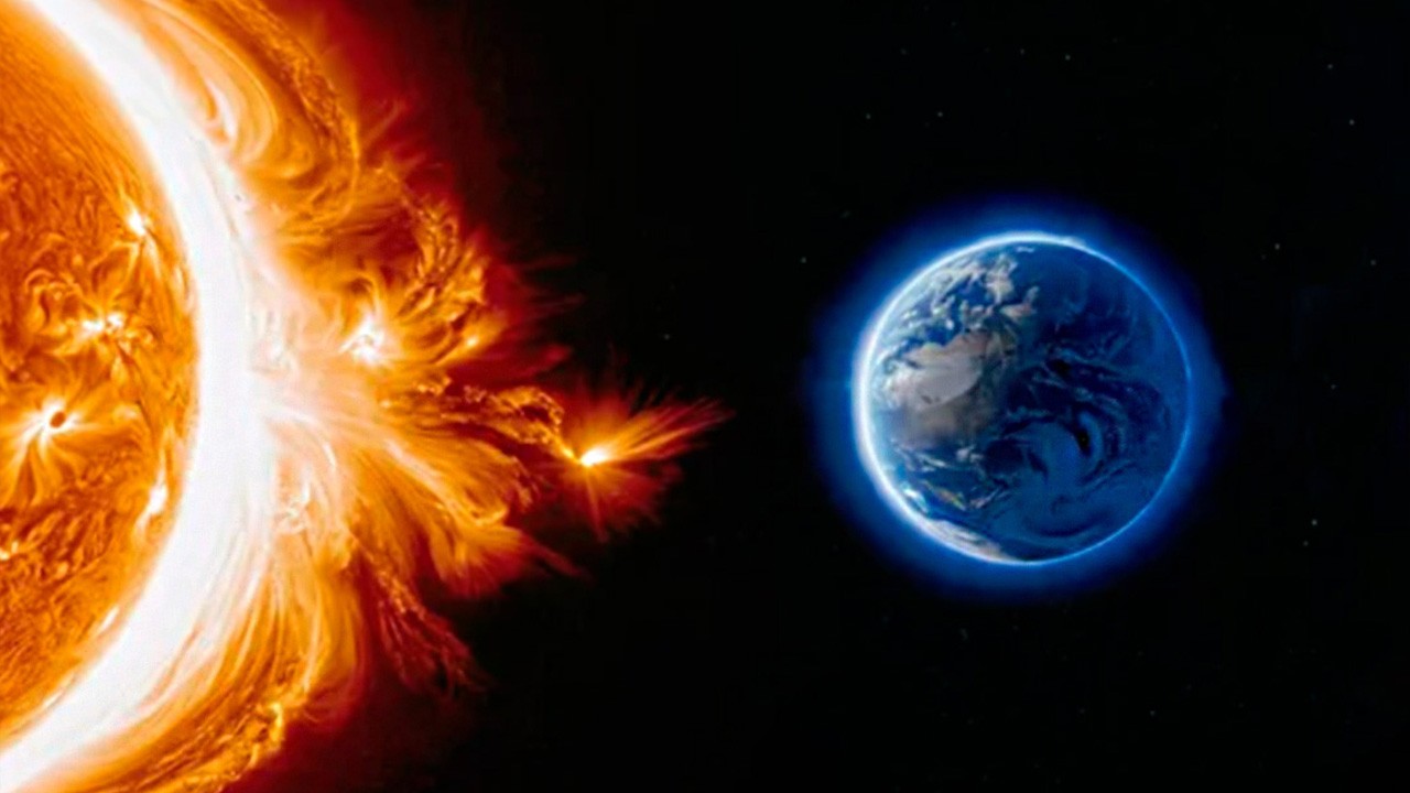 Varoitus aurinkomyrskystä, joka voi vaikuttaa Maahan.