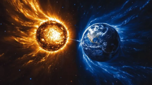 Varoitus aurinkomyrskystä, joka voi vaikuttaa Maahan.